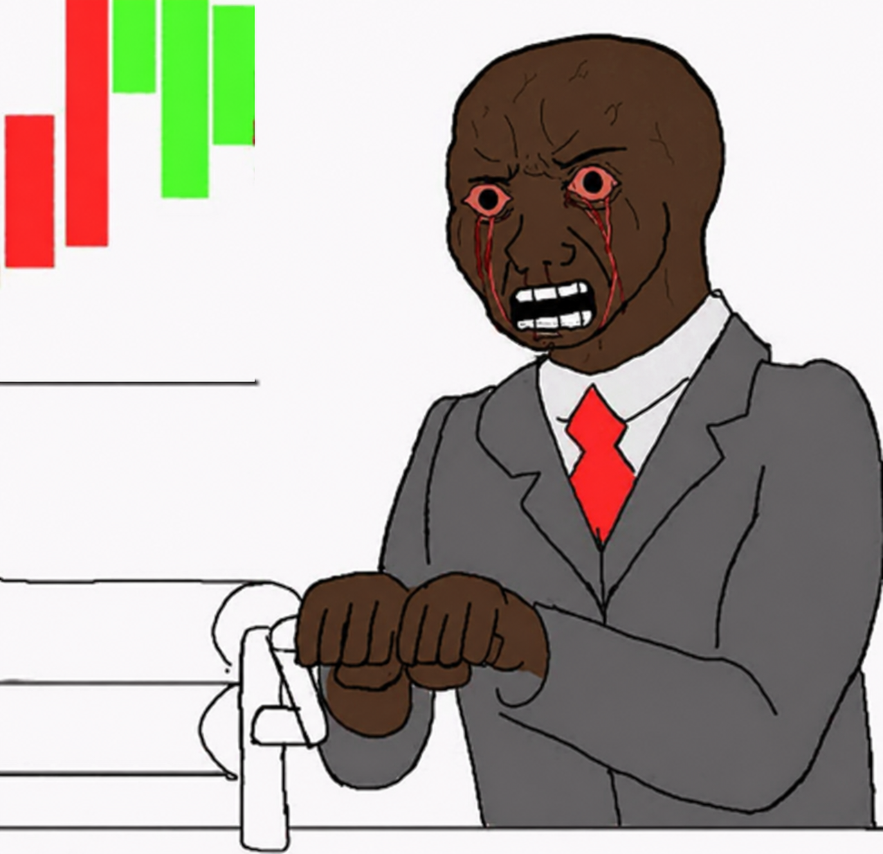 Crying trader meme character reacting to money printer chaos